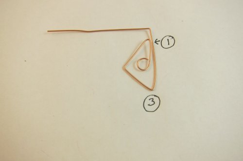 Karen Meador, Ph.D.'s Geometric Earrings - , Contemporary Wire Jewelry, Lashing, Wire Lashing, Findings, Clasps, Components, Loops, Wire Loop, Wrapped Wire Loop, Push the first leg