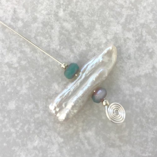 Kristal Wick's Stick Pearl and Wire Earrings - , Contemporary Wire Jewelry, Loops, Wire Loop, Wrapped Wire Loop, stick pearl earrings