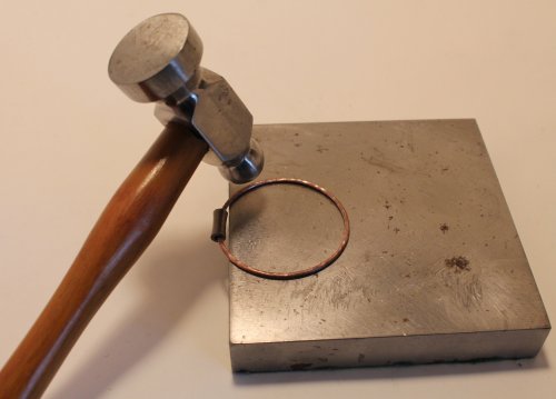 Judy Freyer Thompson's Embellished Hoop Earrings - , Contemporary Wire Jewelry, Butane Torch, Soldering, Solder, texturize them with the round side of the chasing hammer.    