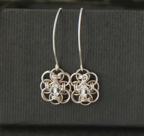 Sterling silver chain maille bridal earrings