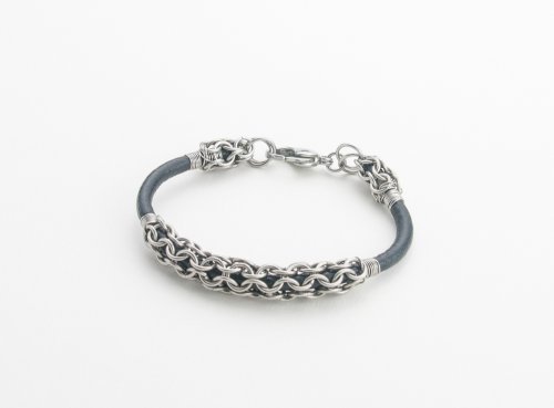Leather and Chain Maille Bracelet