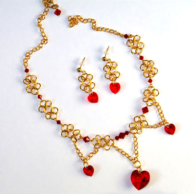 Chained Hearts Earring and Necklace Set