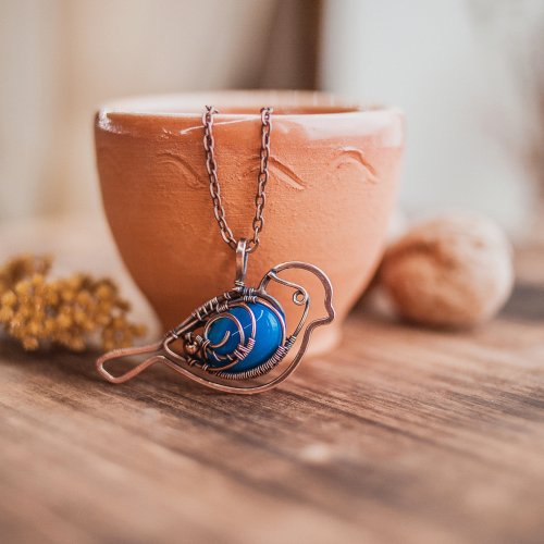Wire Bird Pendant with Cabochon
