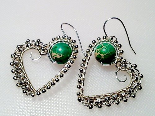 Silver Beaded Heart Wire Earrings