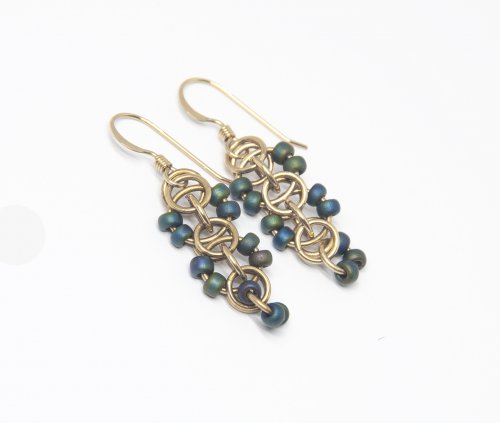 Beaded Helm Chain Maille Earrings
