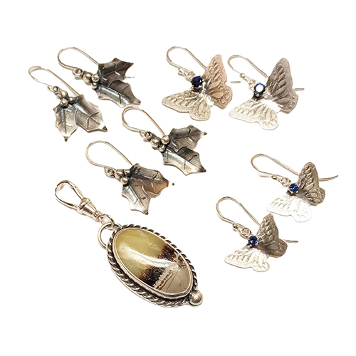 Judy Larson's Recycling Scrap Into Sheet Metal - , Metalwork, Stamping, Stamps, Butane Torch, Soldering, Solder, pendant and earrings