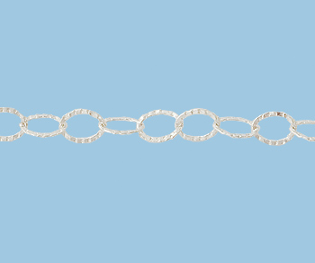 Sterling Silver  Chain  Oval with Diamonds Pattern 6mm - 10 Feet