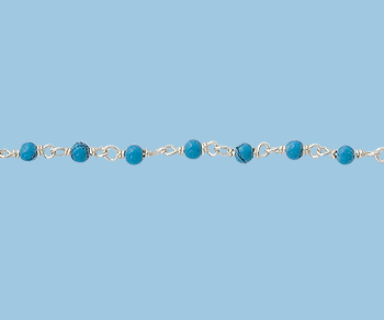 Sterling Silver  Chain  with  Turquoise  2 mm - 5 Feet