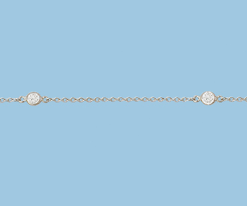 Sterling Silver  Chain  with Clear CZ  4mm Rhodium Plated - 10 Feet