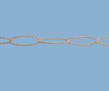 Sterling Silver Chain (Rose) Oval Cable Diamond Cut 19x6mm - 10 Feet