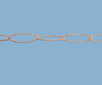Sterling Silver Chain (Rose) Oval Cable Diamond Cut 19x6mm - 10 Feet