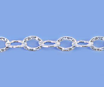 Sterling Silver Chain Oval Cable Hammered 7.5x10.5mm - 10 Feet
