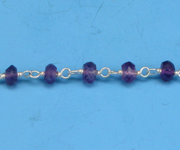 Sterling Silver Chain w/ Amethyst Stone 3-4mm - 5 Feet