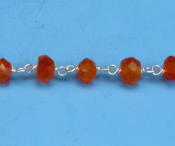 Sterling Silver Chain w/ Carnelian Stone 3-4mm - 5 Feet