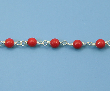 Sterling Silver Chain w/ Coral 3 mm - 5 Feet