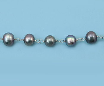 Sterling Silver Chain w/ Pearls Purple 8.5-9mm - 5 Feet