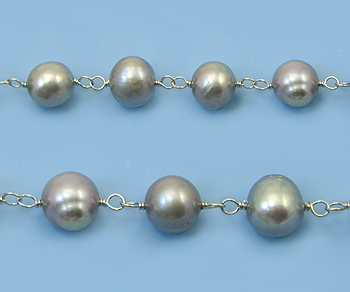 Sterling Silver Chain w/ Pearls Silver Grey 8-8.5mm - 5 Feet