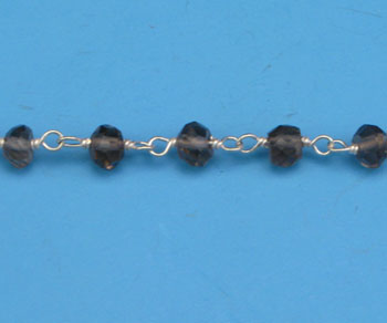 Sterling Silver Chain w/ Stone Smokey Quartz 3 - 4mm - 5 Feet