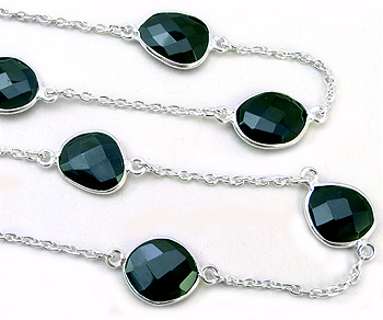 Sterling Silver Chain w/Bezelled Black Spinel 10.6x12.1 to 11.8x13.2mm - 1 Foot