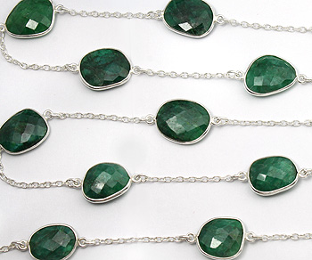 Sterling Silver Chain w/Bezelled Dyed Emerald 11.9x13.4 to 17.4x19.5mm - 1 Foot