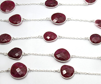 Sterling Silver Chain w/Bezelled Dyed Ruby 10x13.3 to 17.7x18.2mm - 1 Foot