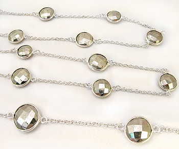 Sterling Silver Chain w/Bezelled Pyrite 9.1x9.4 to 11.6x11.9mm - 1 Foot