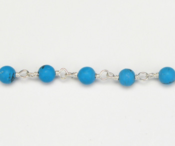 Sterling Silver Chain with Stone Turquoise 3mm - 5 Feet