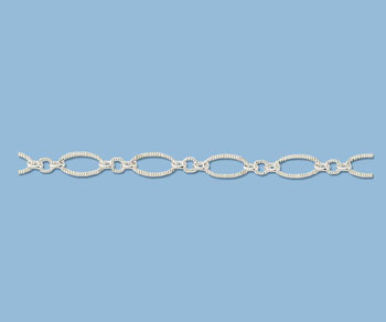 Sterling Silver Corrugated Oval with Cable Chain 7.8x3.4mm - 10 Feet