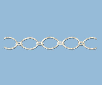Sterling Silver Corrugated Oval with Oval Cable Chain 11x7mm - 10 Feet