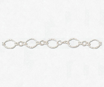 Sterling Silver Hammered Flat Oval Long & Short Chain 11.6x6.8mm - 10 Feet