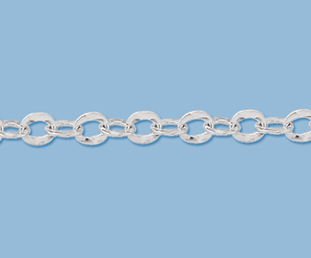 Sterling Silver Hammered Oval Cable Chain 6.2x5mm - 10 Feet