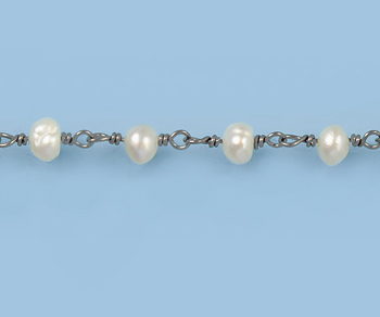 Sterling Silver Oxidized Chain w/ Pearls 3-4mm - 5 Feet