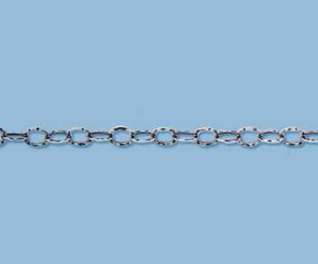 Sterling Silver Oxidized Hammered Flat Oval Cable Chain 5.3x3.5mm - 10 Feet