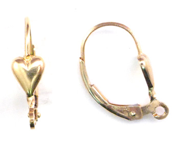 Gold Filled Lever Back 17x10.5mm w/4.5mm Heart  - Pack of 2