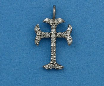 Sterling Silver Charm with Pave Diamonds Cross 20x12mm - Pack of 1