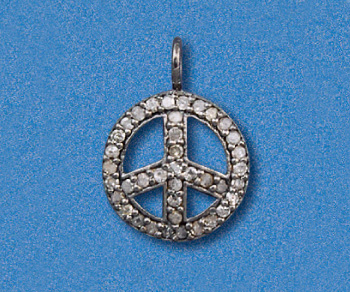 Sterling Silver Charm with Pave Diamonds Peace 12mm - Pack of 1