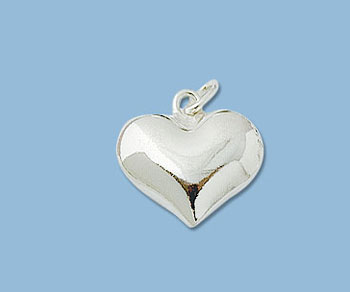 Sterling Silver Charm Puffed Heart 12x14mm - Pack of 1