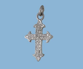Sterling Silver Charm w/ Pave Diamonds Cross 13.5x22.5mm - Pack of 1