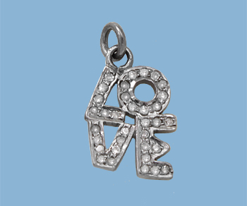 Sterling Silver Charm w/ Pave Diamonds LOVE 11.5x16.5mm - Pack of 1