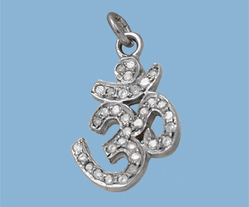 Sterling Silver Charm w/ Pave Diamonds OM 13.5x19.5mm - Pack of 1