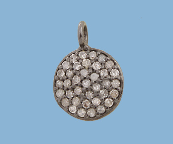 Sterling Silver Charm w/ Pave Diamonds Round Disc 10mm - Pack of 1