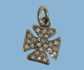 Sterling Silver Charm w/Pave Diamonds Iron Cross 10.5mm - Pack of 1