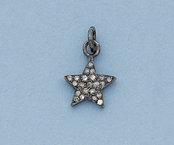 Sterling Silver Charm w/Pave Diamonds 5 Point Star 10mm - Pack of 1