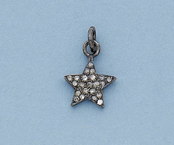 Sterling Silver Charm w/Pave Diamonds 5 Point Star 10mm - Pack of 1