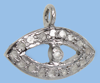 Sterling Silver Charm w/Pave Diamonds Eye 7x14mm - Pack of 1
