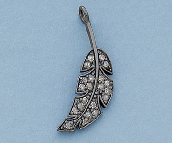 Sterling Silver Charm w/Pave Diamonds Leaf 24x8mm - Pack of 1