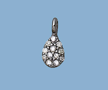 Sterling Silver Charm w/Pave Diamonds Pear 4x6mm - Pack of 1