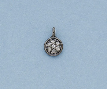 Sterling Silver Charm w/Pave Diamonds Round Disc 6mm  - Pack of 1