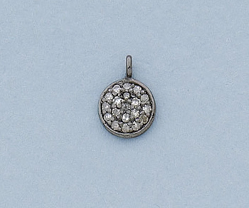 Sterling Silver Charm w/Pave Diamonds Round Disc 8mm - Pack of 1