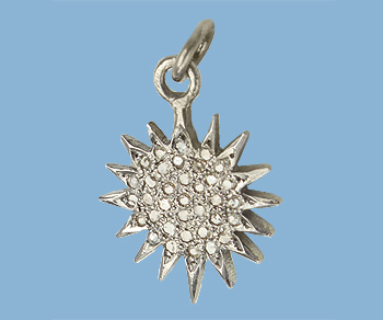 Sterling Silver Charm w/Pave Diamonds Sun 14mm - Pack of 1